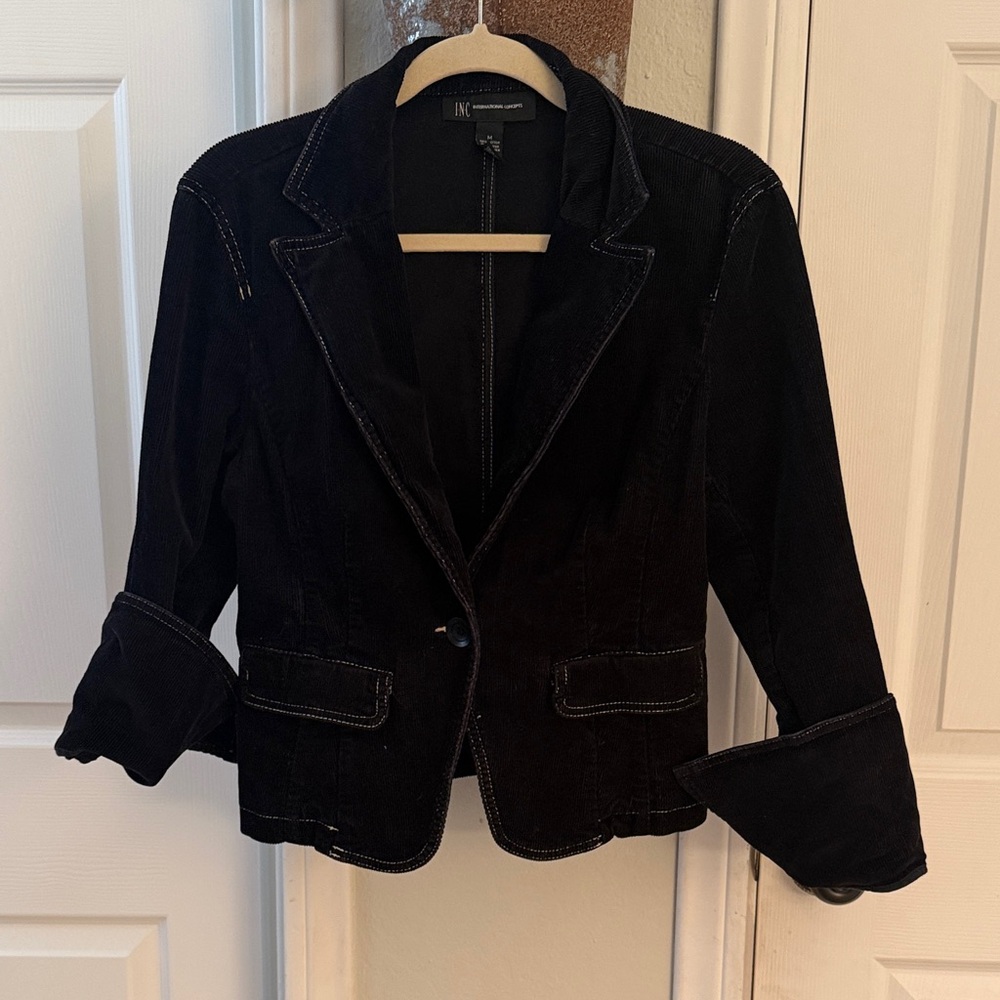 INC International Concepts Black Corduroy Single-Button Blazer